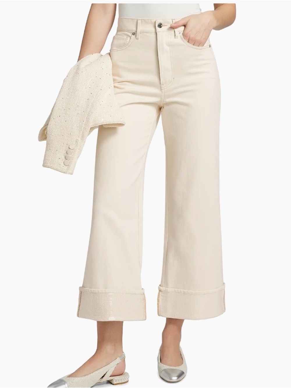 🆕- Veronica Beard Taylor Cropped Cuffed Jeans. Ecru. Size: 27. NWT